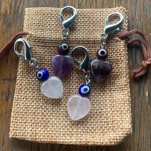 HP✨ Crystal Pet Charms Healing Crystals for Pets Rose Quartz Evil Eye Charm